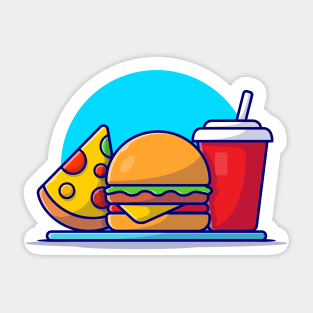 Burger, Pizza And Soda Cartoon Vector Icon Illustration Sticker